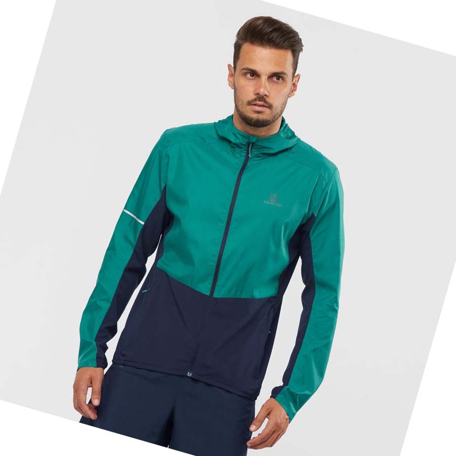 Salomon AGILE WIND WINDBREAKERS Kabát Férfi Fekete Zöld | HU 2358JPQ